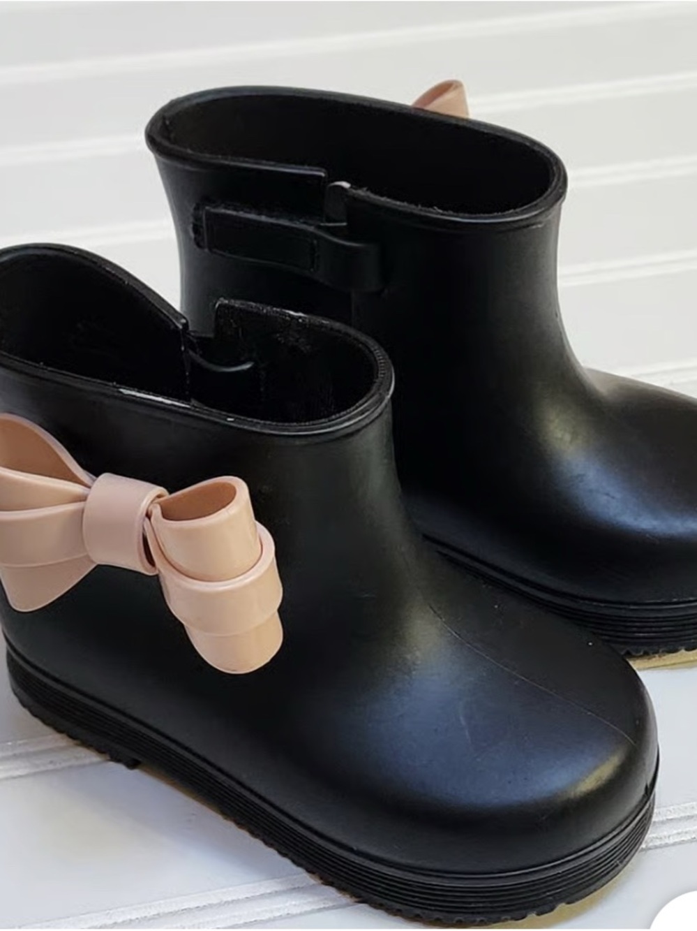 Kids Black Rain Boots with Pink Bow - Minimelissa